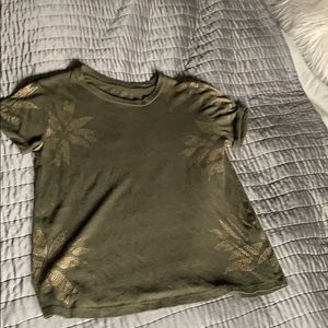 Lucky Brand Army Green Tee with Gold leaf detail